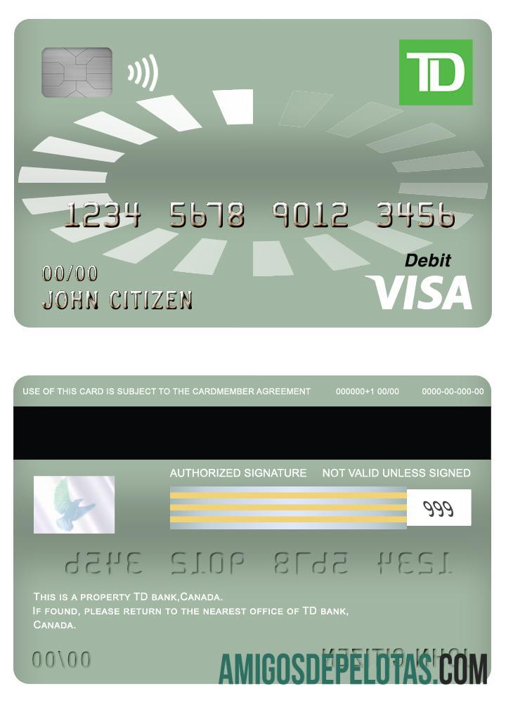 Cartão de débito Canadá TD Visa baixar para verificação